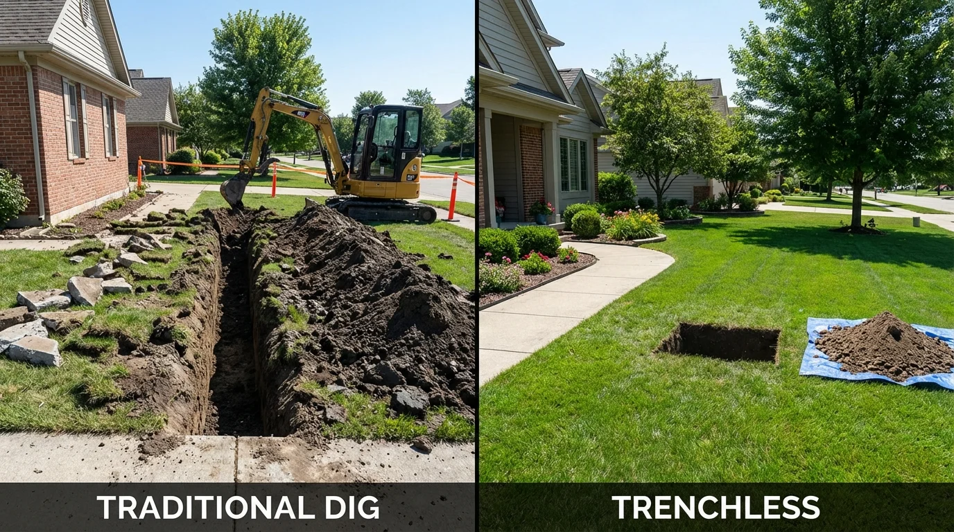 Trenchless sewer repair with minimal yard damage versus traditional excavation in California, MD